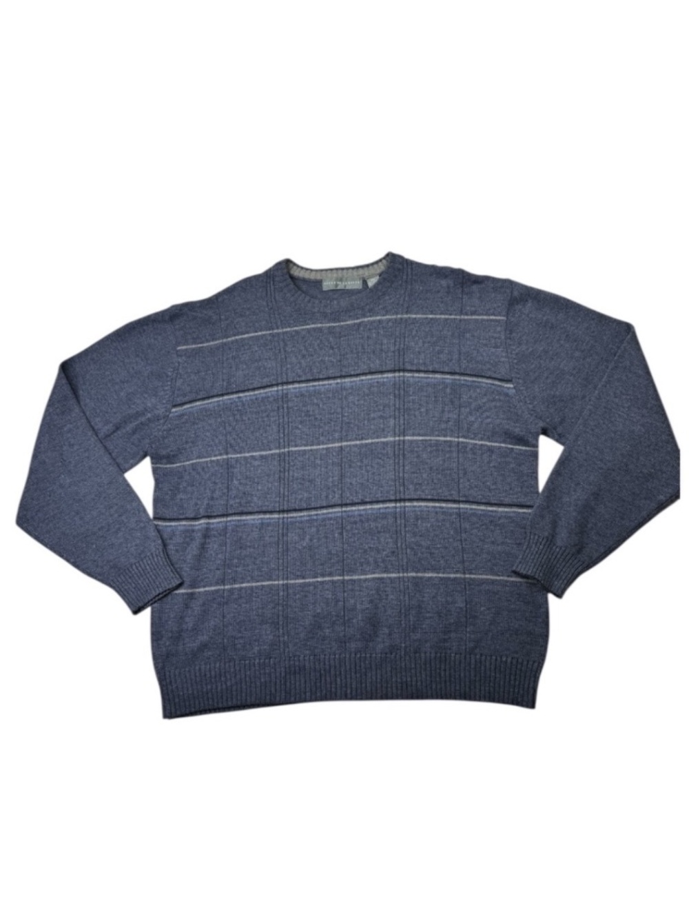 Oscar de la Renta Mens XXL Blue Plaid Crewneck Cotton Knit Pullover Sweater